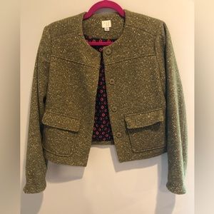 A New Day Cropped Green Tweed Blazer Jacket Size 2